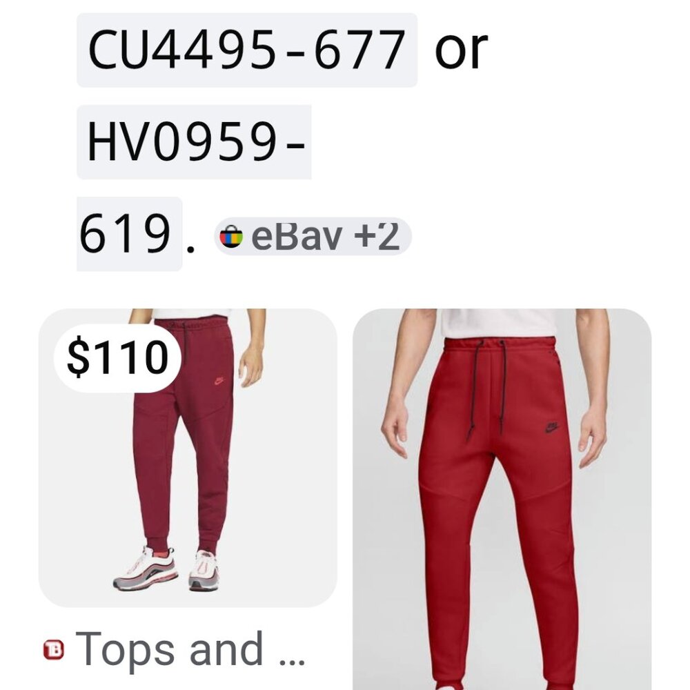 Nike Tech Fleece Joggers in a burgundy or "Team Red" colorway. Known for their t